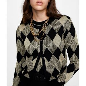 Zara diamond argyle cardigan black gold metallic